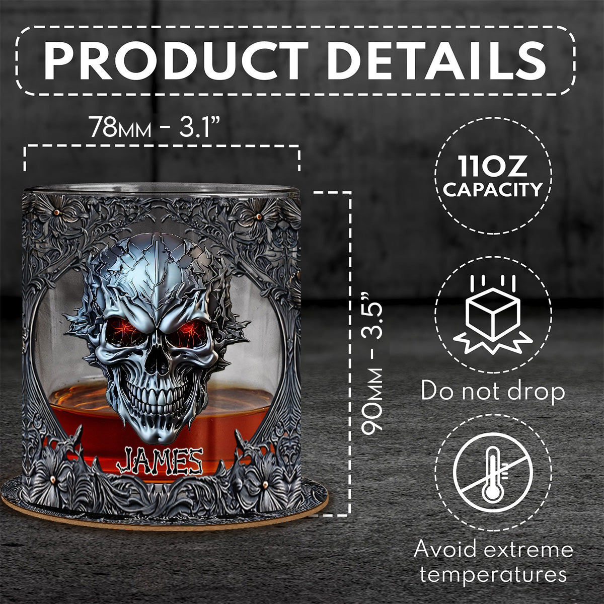 Cool Skull - Personalized Skull Whiskey Glass