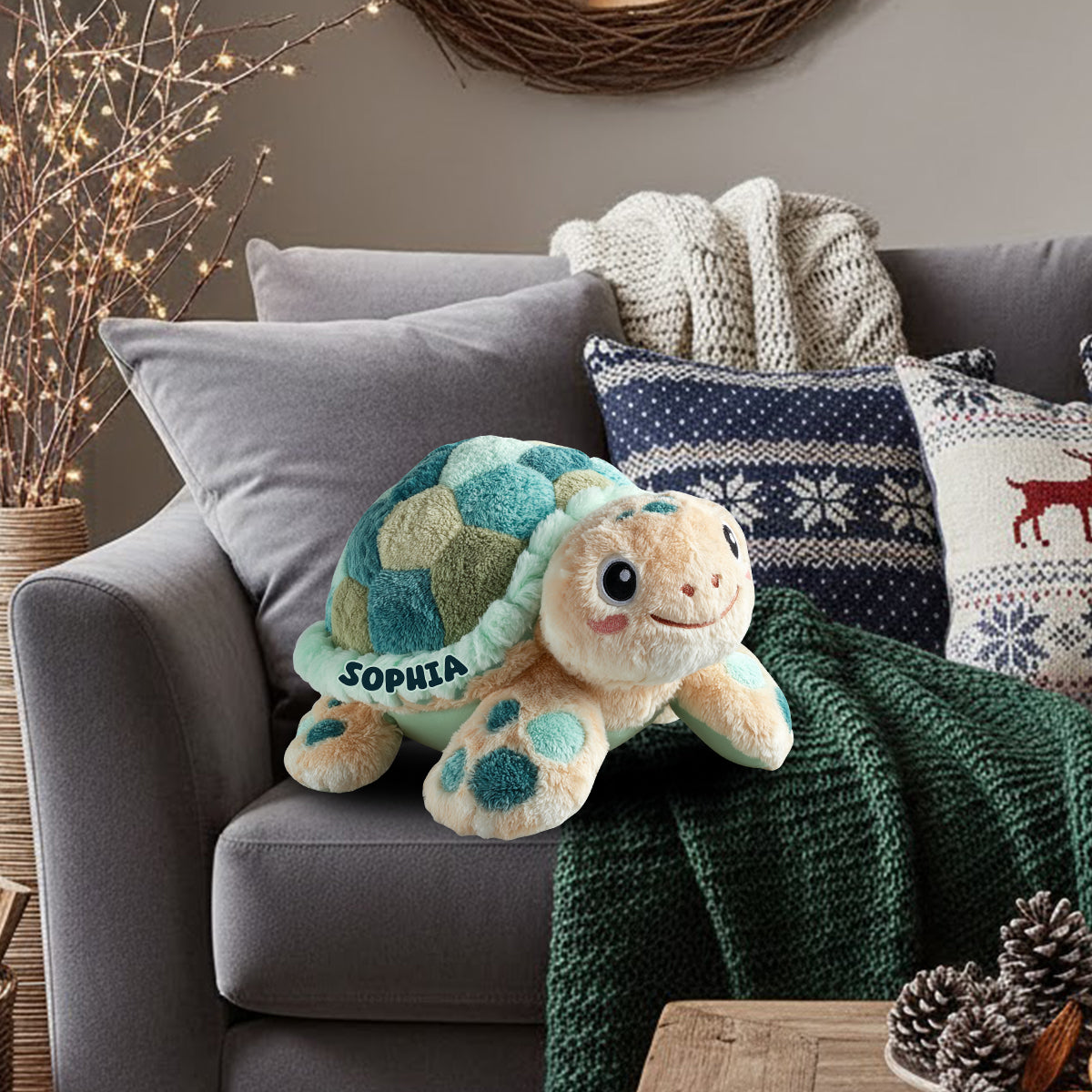 Cute Turtle - Personalized Turtle Faux Fur Shaped Pillow