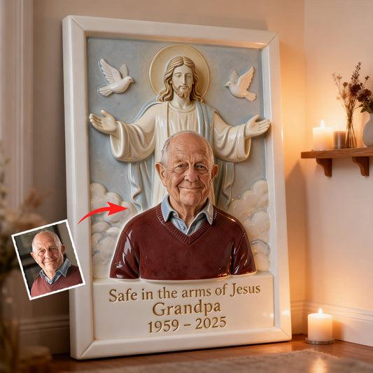 Safe In The Arms Of Jesus - Personalized Memorial Custom Shaped Wood Sign