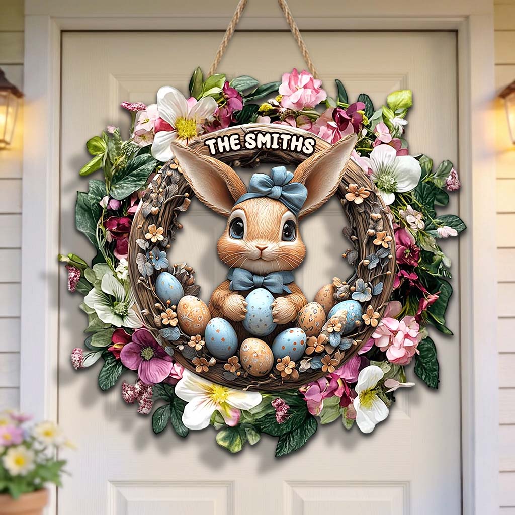 Joyeuses Pâques - Panneau en bois personnalisé pour la famille