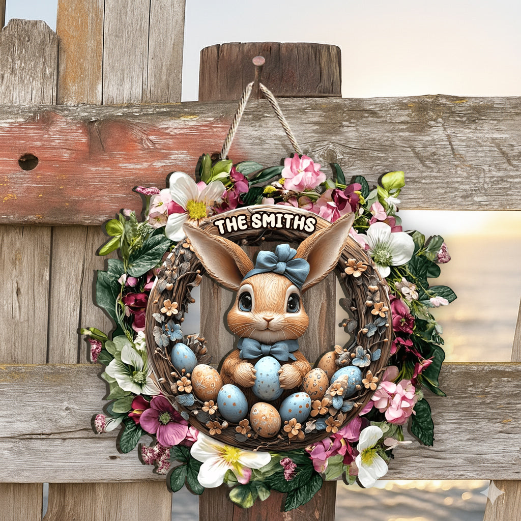 Joyeuses Pâques - Panneau en bois personnalisé pour la famille