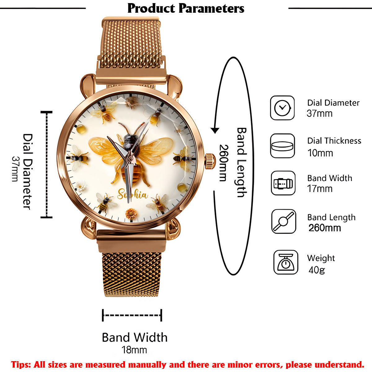 Montre-bracelet personnalisée pour femme « Juste une fille qui aime les abeilles » - Motif abeille