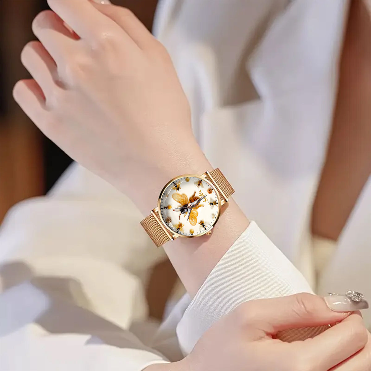 Montre-bracelet personnalisée pour femme « Juste une fille qui aime les abeilles » - Motif abeille
