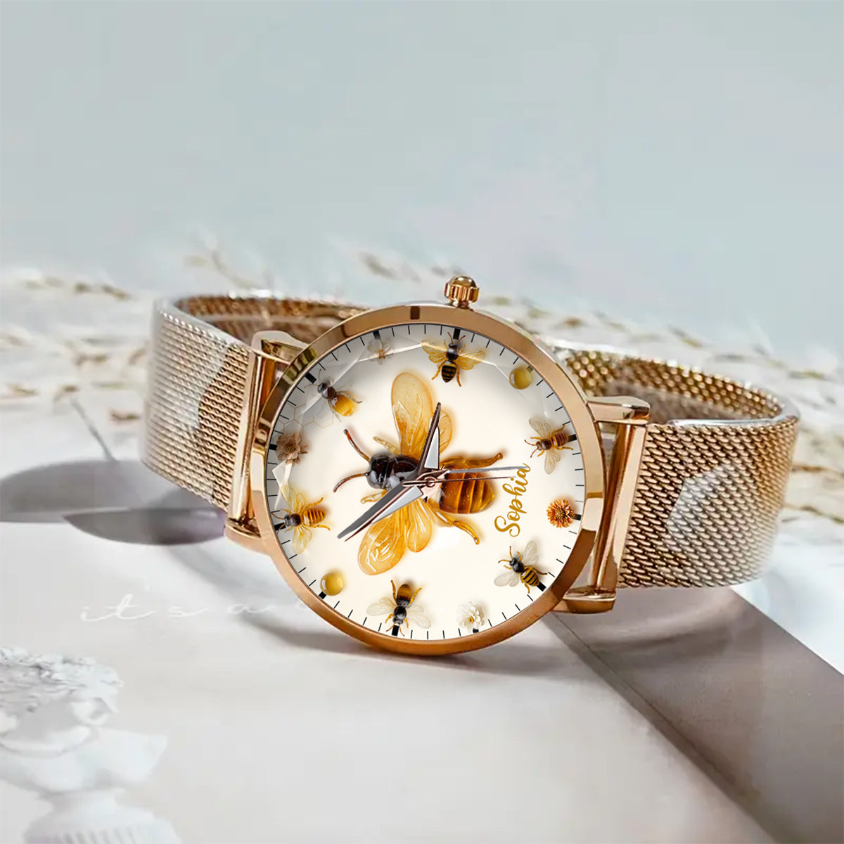 Montre-bracelet personnalisée pour femme « Juste une fille qui aime les abeilles » - Motif abeille