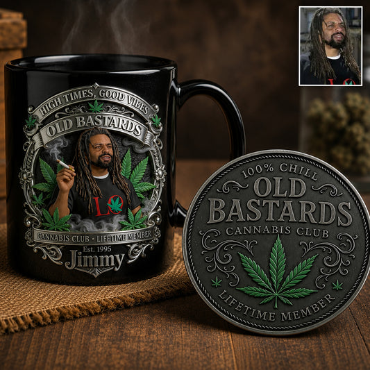 Old Bastards Cannabis Club Lebenslanges Mitglied - Personalisierte Weed Akzent Tasse & Untersetzer
