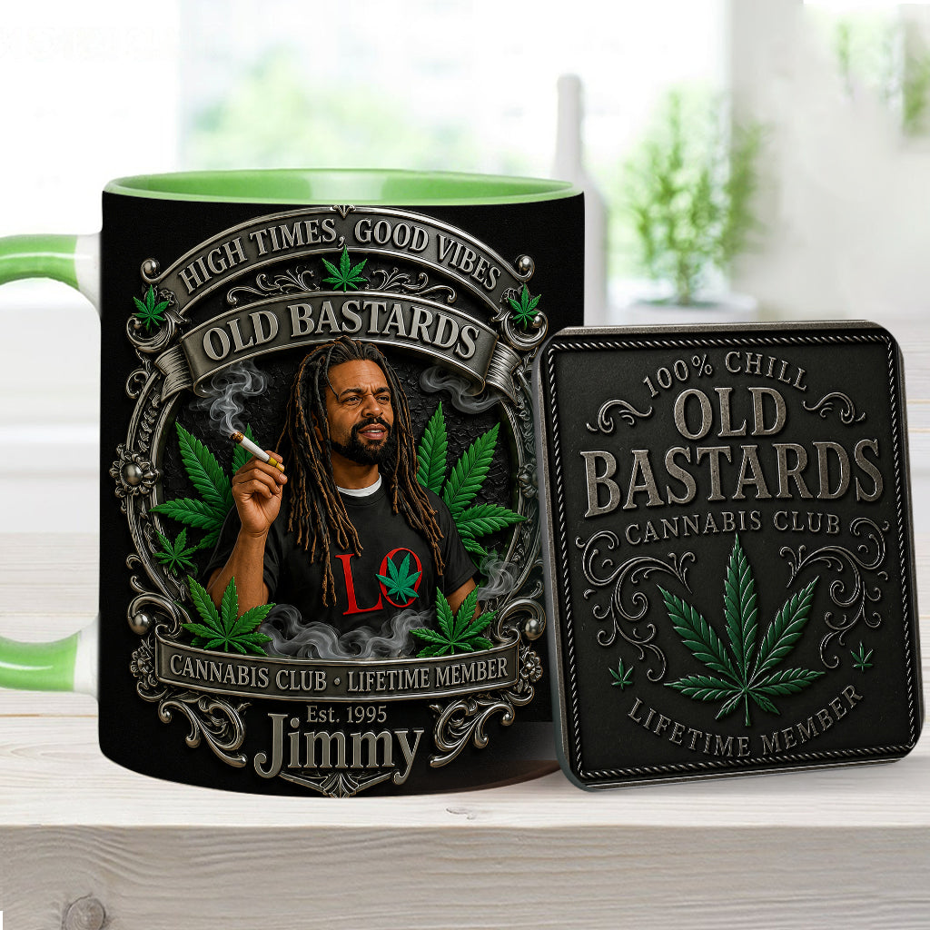 Old Bastards Cannabis Club Lebenslanges Mitglied - Personalisierte Weed Akzent Tasse & Untersetzer