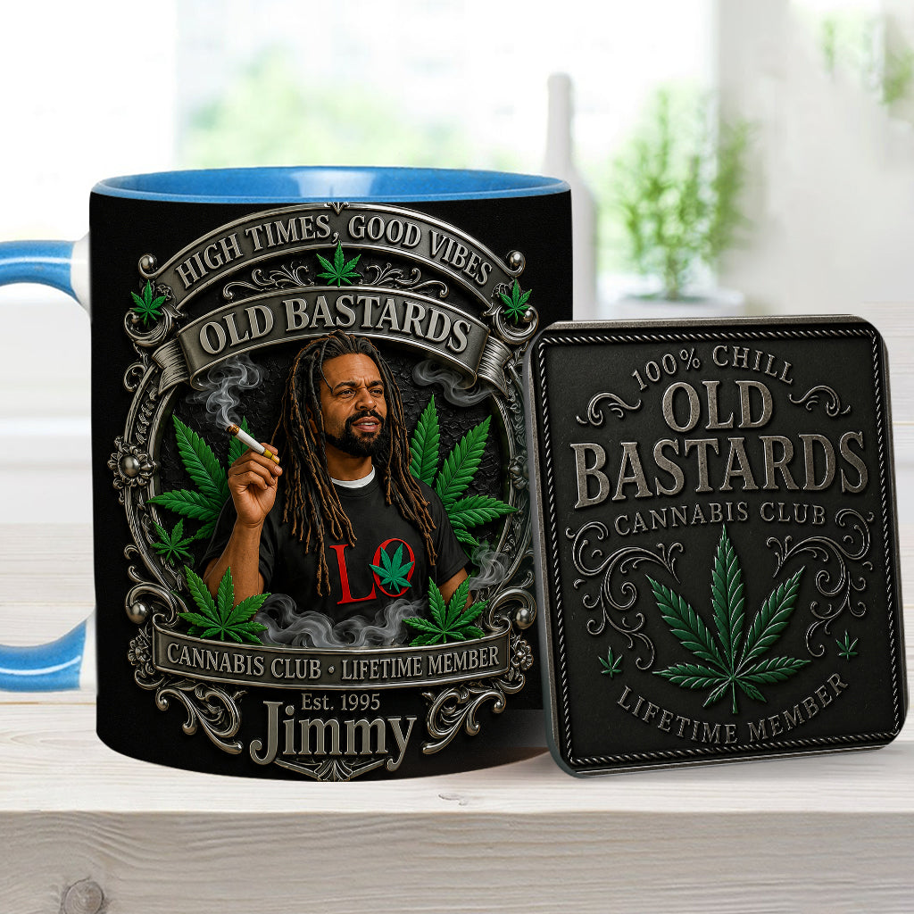 Old Bastards Cannabis Club Lebenslanges Mitglied - Personalisierte Weed Akzent Tasse & Untersetzer