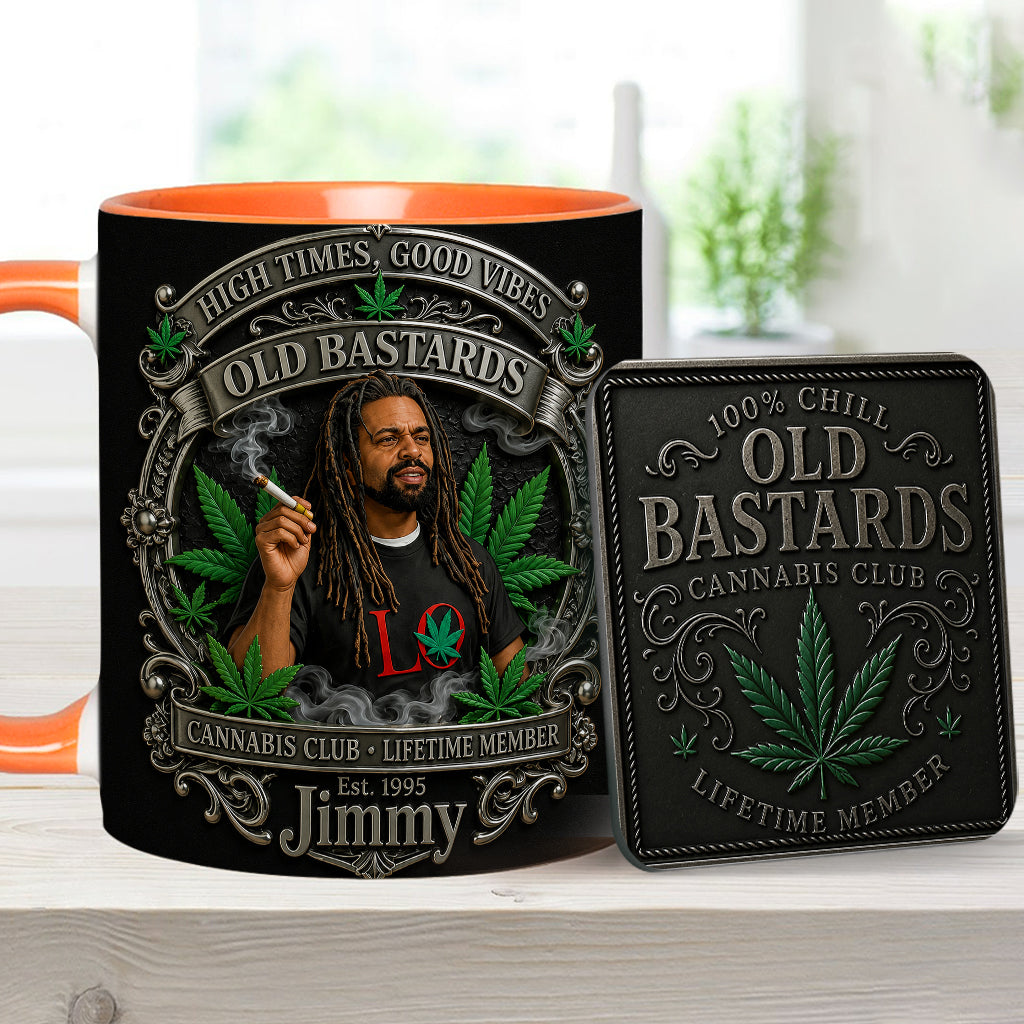 Old Bastards Cannabis Club Lebenslanges Mitglied - Personalisierte Weed Akzent Tasse & Untersetzer