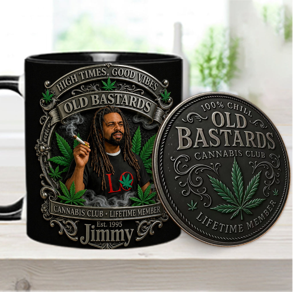 Old Bastards Cannabis Club Lebenslanges Mitglied - Personalisierte Weed Akzent Tasse & Untersetzer