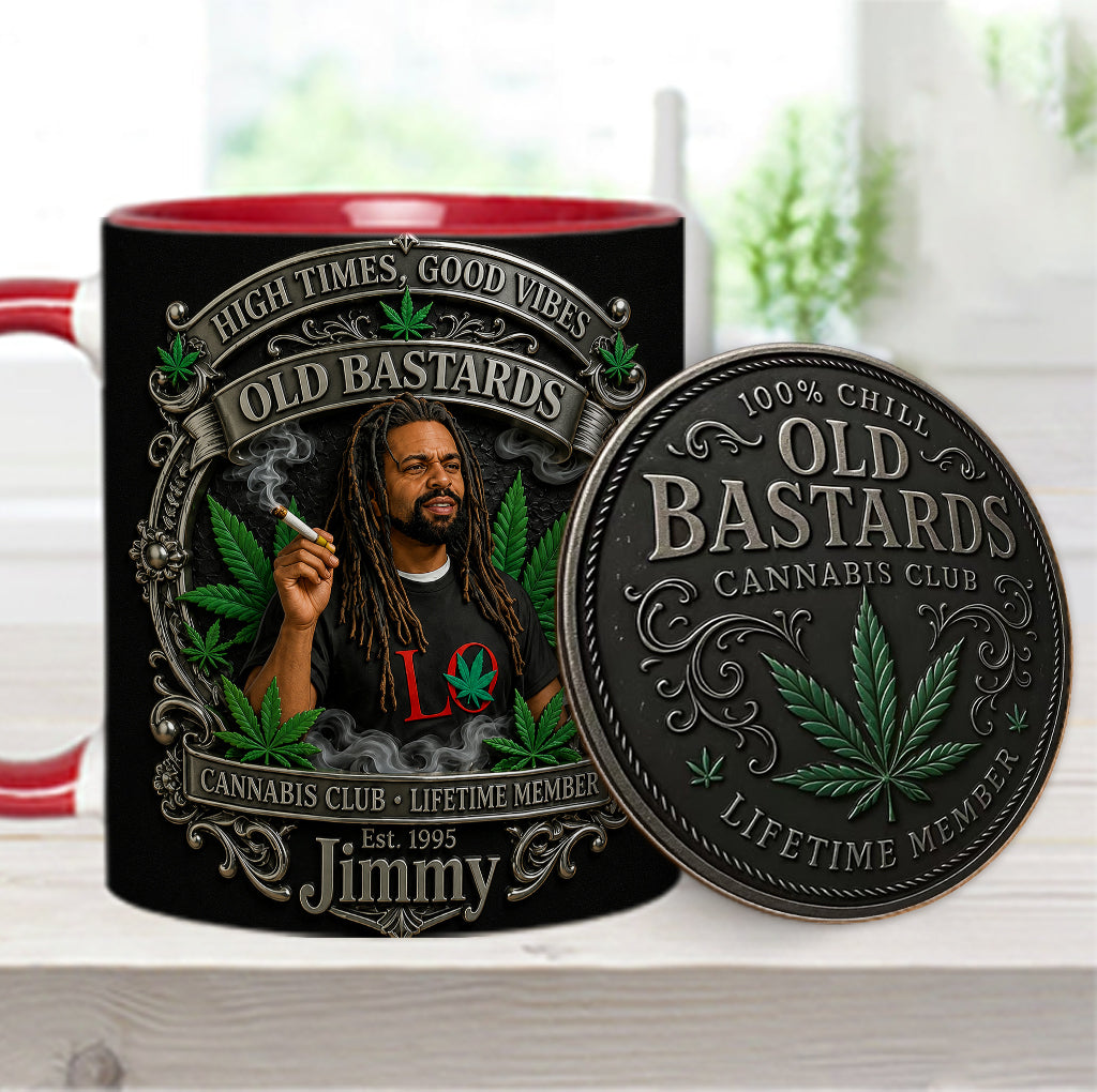 Old Bastards Cannabis Club Lebenslanges Mitglied - Personalisierte Weed Akzent Tasse & Untersetzer