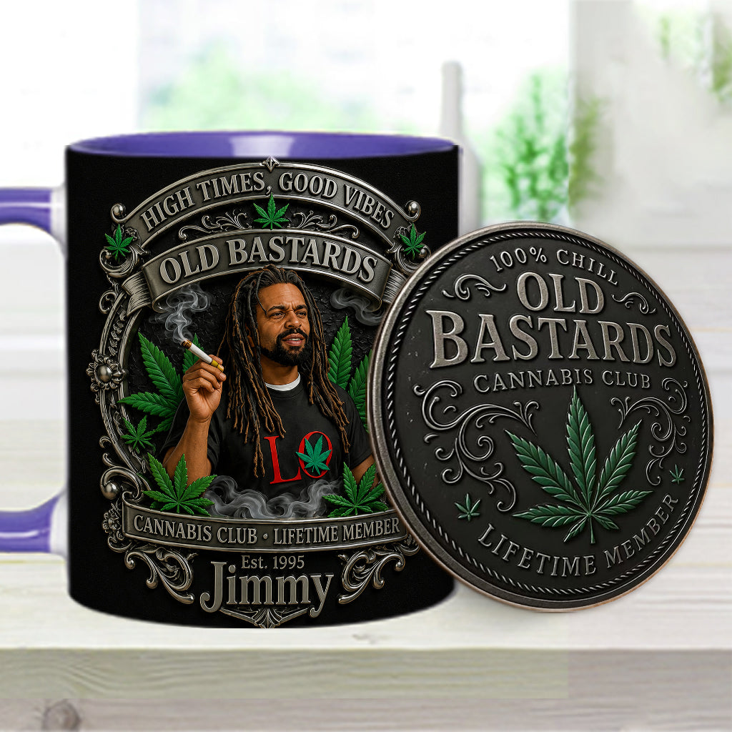 Old Bastards Cannabis Club Lebenslanges Mitglied - Personalisierte Weed Akzent Tasse & Untersetzer