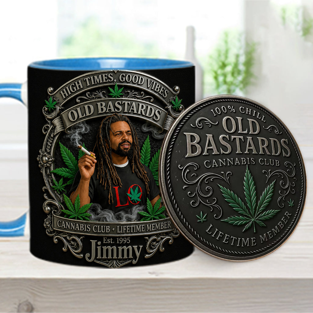 Old Bastards Cannabis Club Lebenslanges Mitglied - Personalisierte Weed Akzent Tasse & Untersetzer