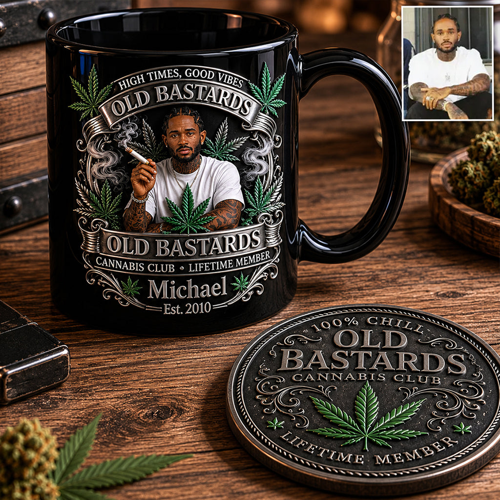 Old Bastards Cannabis Club Lebenslanges Mitglied - Personalisierte Weed Akzent Tasse & Untersetzer