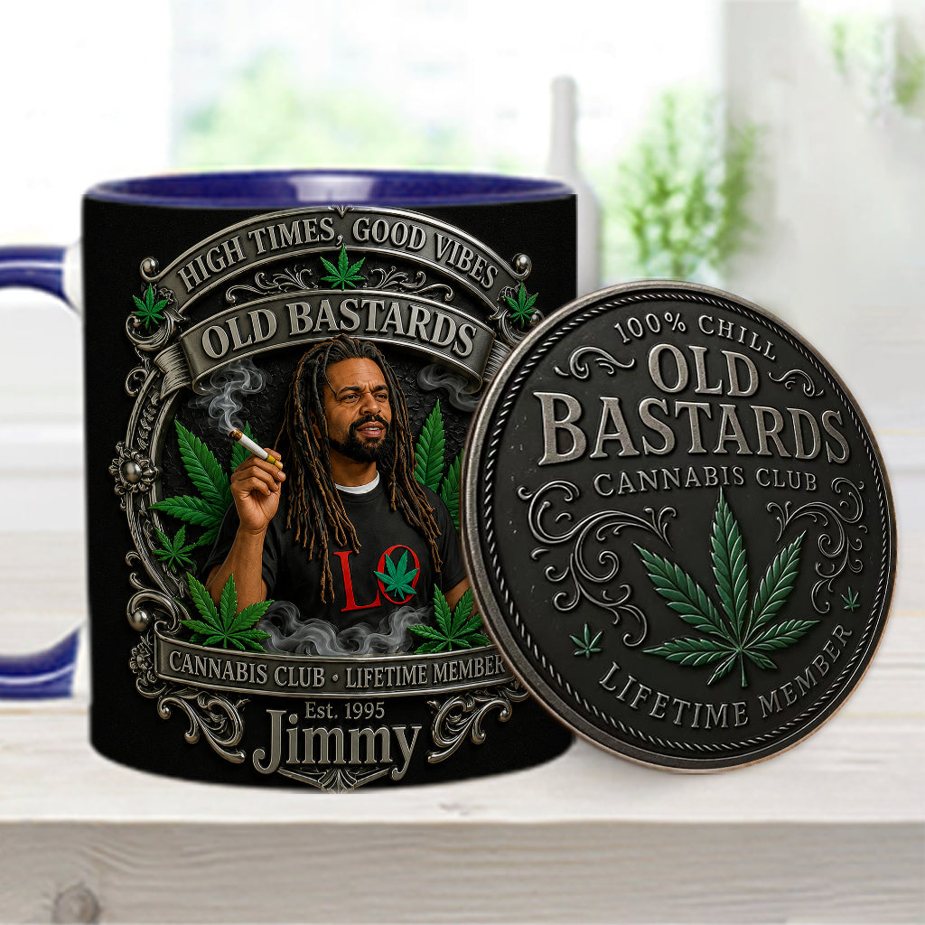 Old Bastards Cannabis Club Lebenslanges Mitglied - Personalisierte Weed Akzent Tasse & Untersetzer