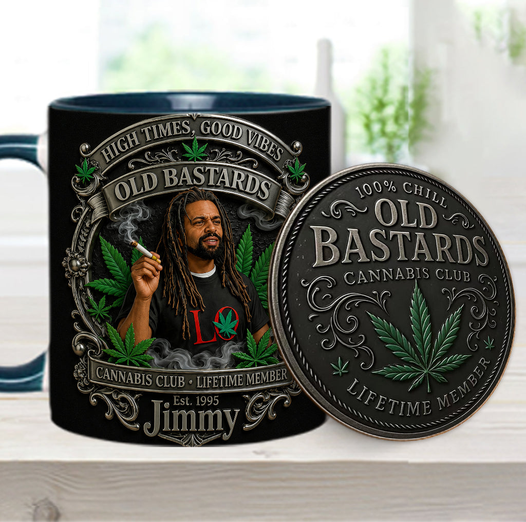 Old Bastards Cannabis Club Lebenslanges Mitglied - Personalisierte Weed Akzent Tasse & Untersetzer