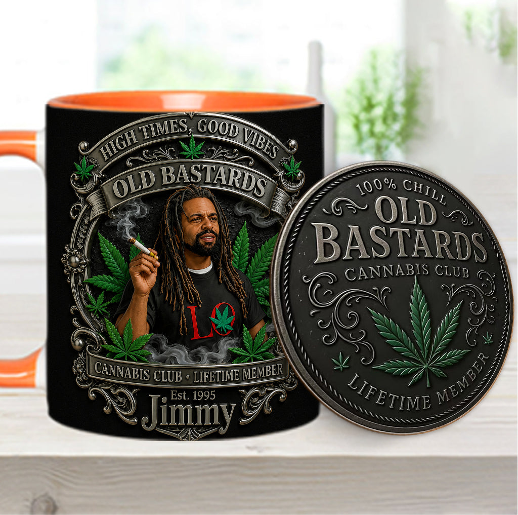 Old Bastards Cannabis Club Lebenslanges Mitglied - Personalisierte Weed Akzent Tasse & Untersetzer