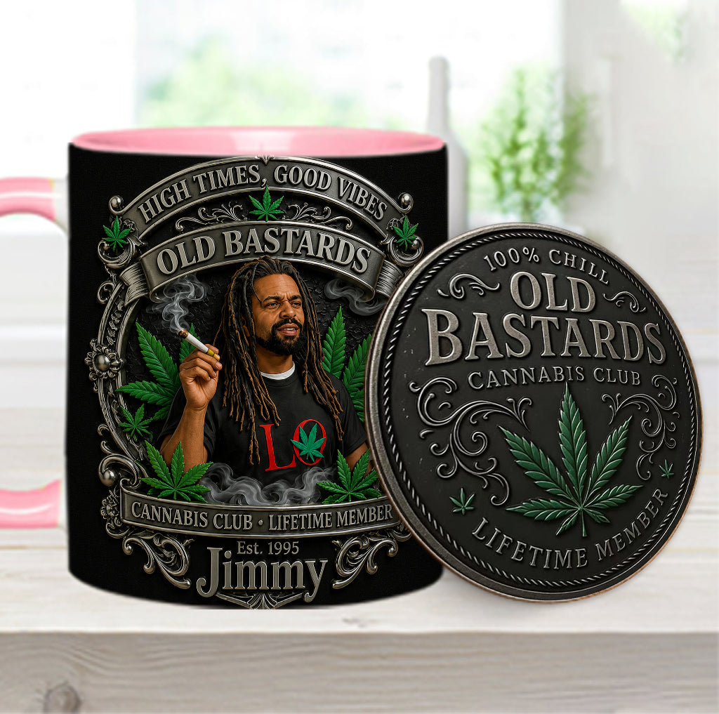 Old Bastards Cannabis Club Lebenslanges Mitglied - Personalisierte Weed Akzent Tasse & Untersetzer
