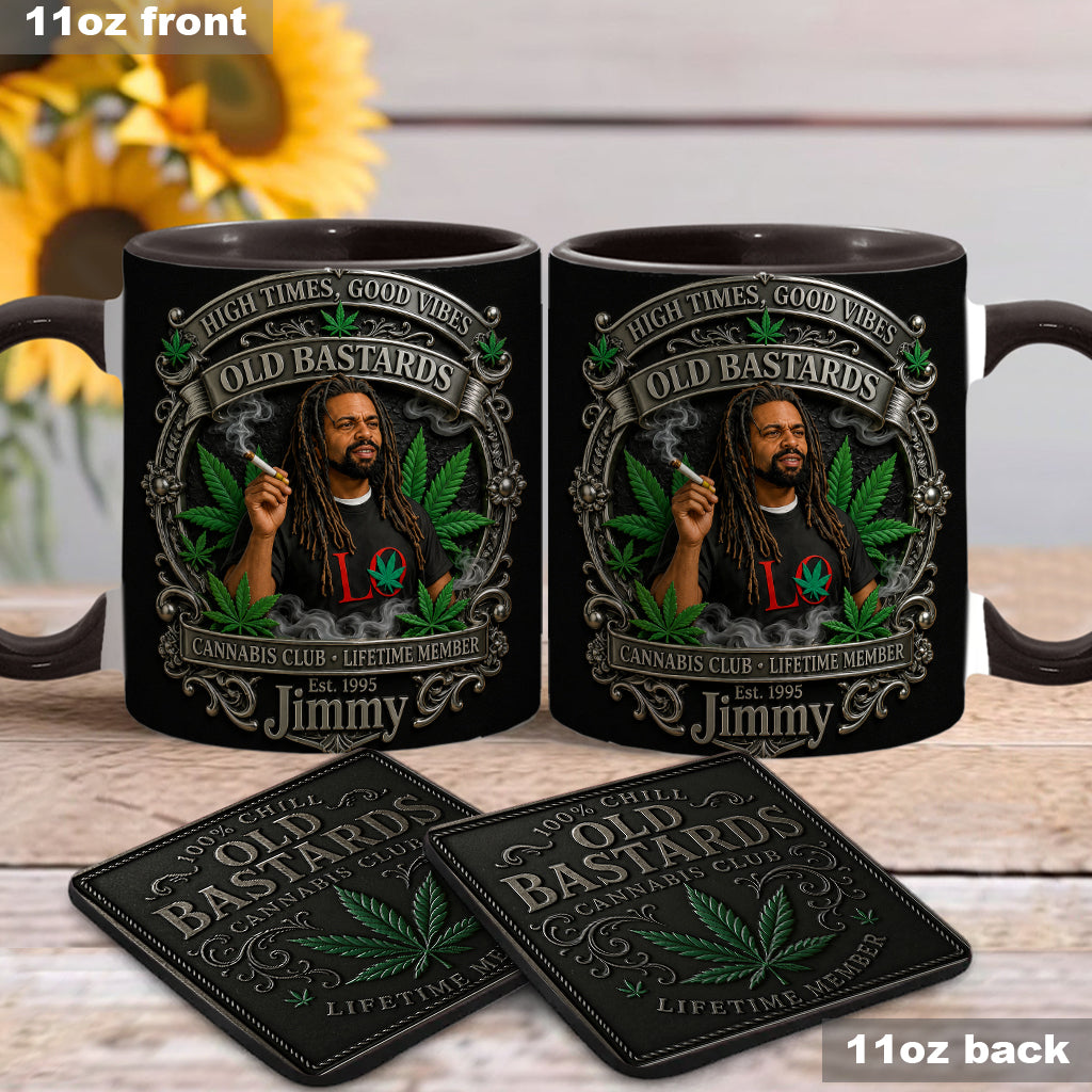 Old Bastards Cannabis Club Lebenslanges Mitglied - Personalisierte Weed Akzent Tasse & Untersetzer