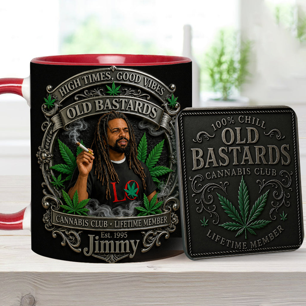 Old Bastards Cannabis Club Lebenslanges Mitglied - Personalisierte Weed Akzent Tasse & Untersetzer