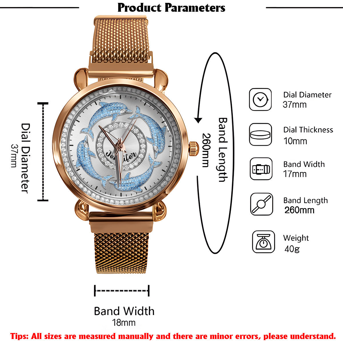 Montre-bracelet personnalisée pour femme Love Dolphins - Motif dauphin