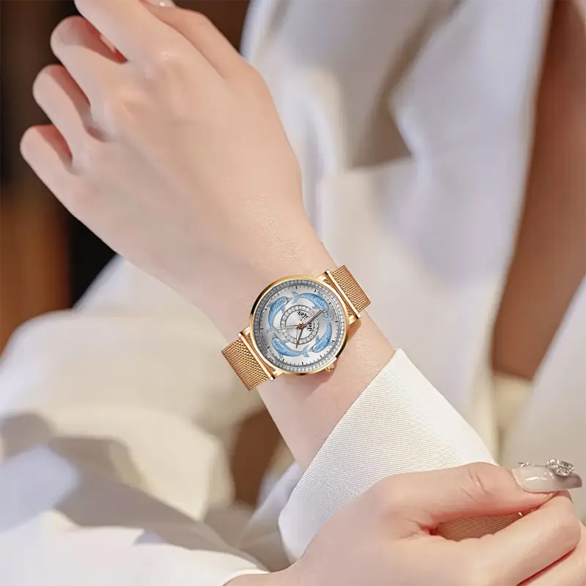 Montre-bracelet personnalisée pour femme Love Dolphins - Motif dauphin