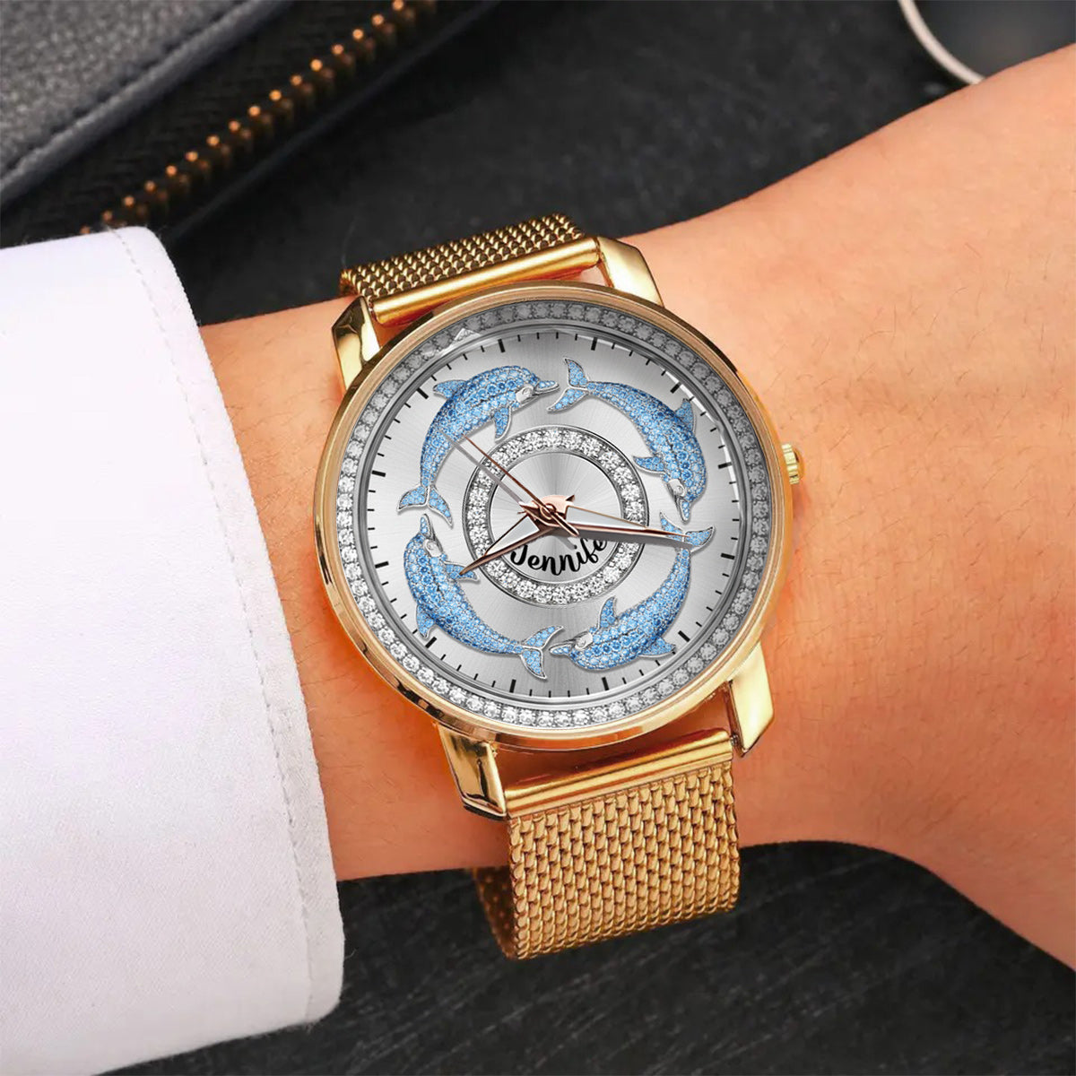 Montre-bracelet personnalisée pour femme Love Dolphins - Motif dauphin