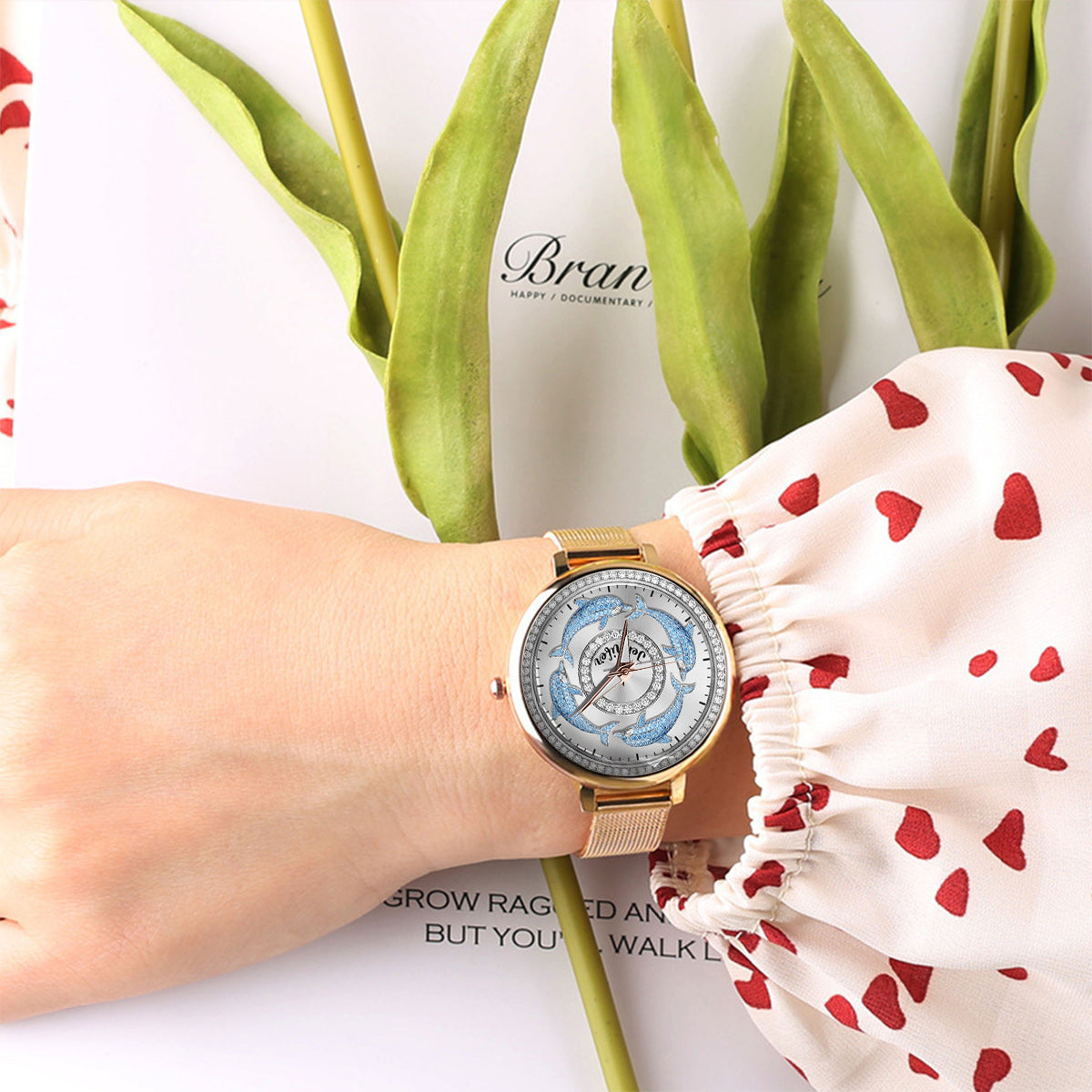 Montre-bracelet personnalisée pour femme Love Dolphins - Motif dauphin