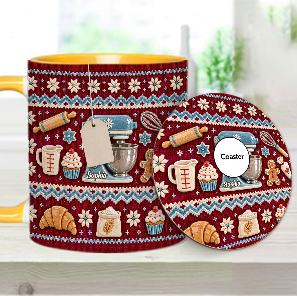 Ugly Pattern Love Baking - Personalized Baking Accent Mug & Coaster