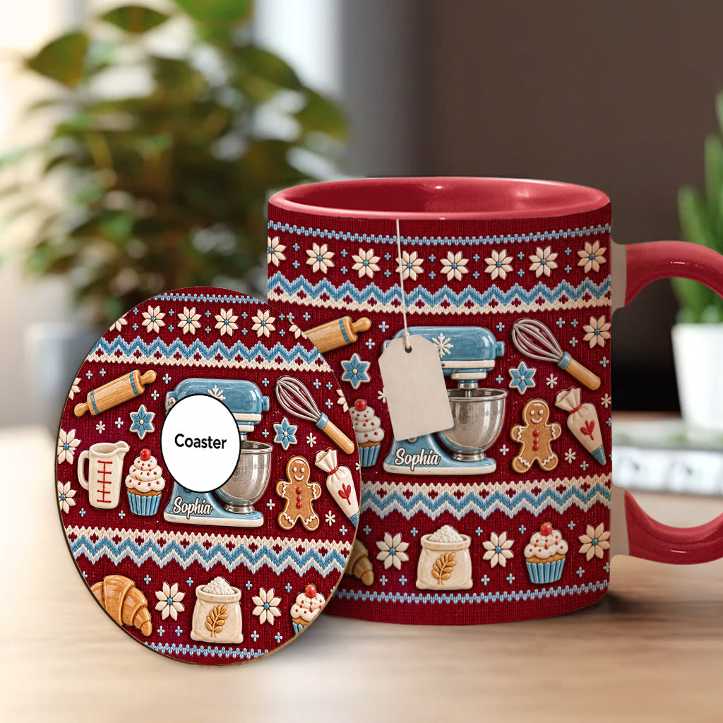 Ugly Pattern Love Baking - Personalized Baking Accent Mug & Coaster