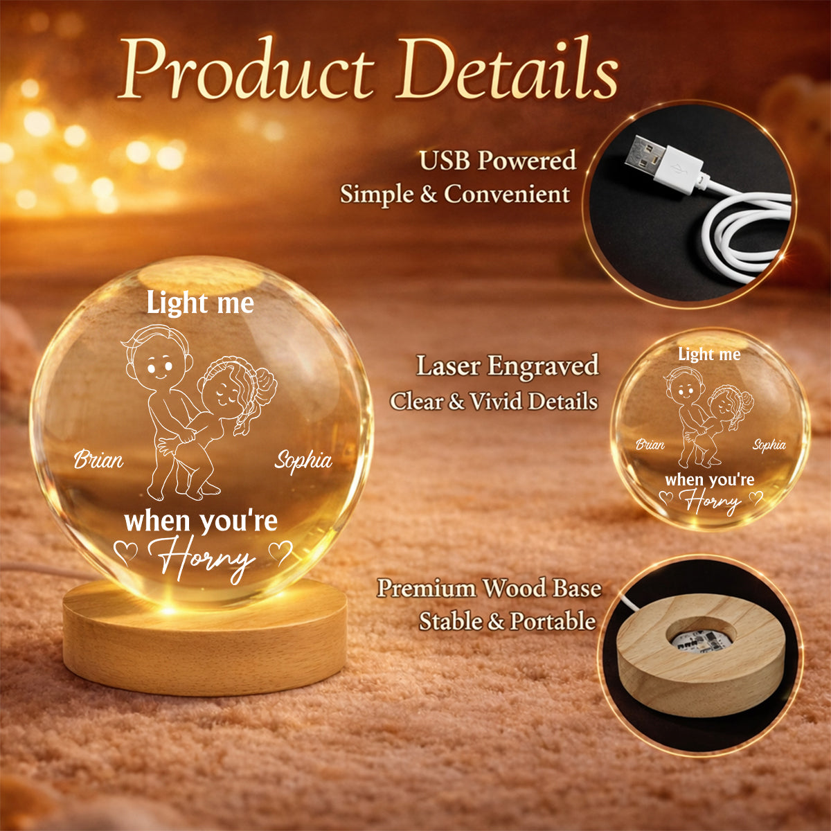 Light Me When You're Horny - Personalized Spicy Couple Crystal Ball Night Light