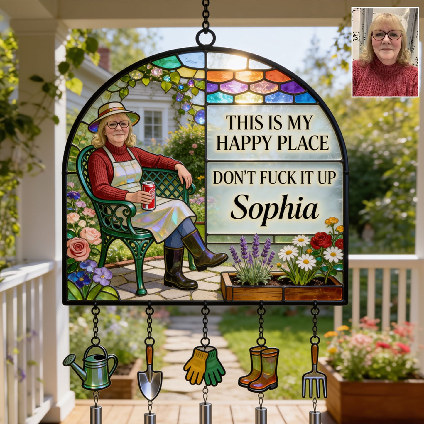 Garden Is My Happy Place - Personalized Gardening Wind Chime With Charm