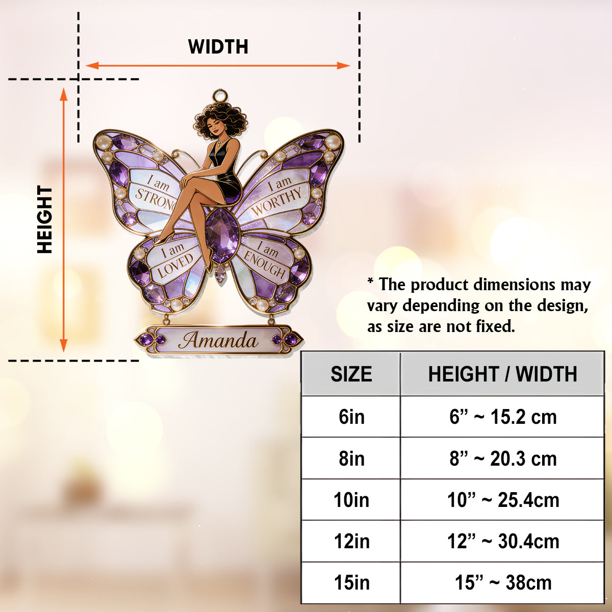 I am Strong, Worthy, Loved, Enough - Personalized Self Love Window Hanging Suncatcher Ornament