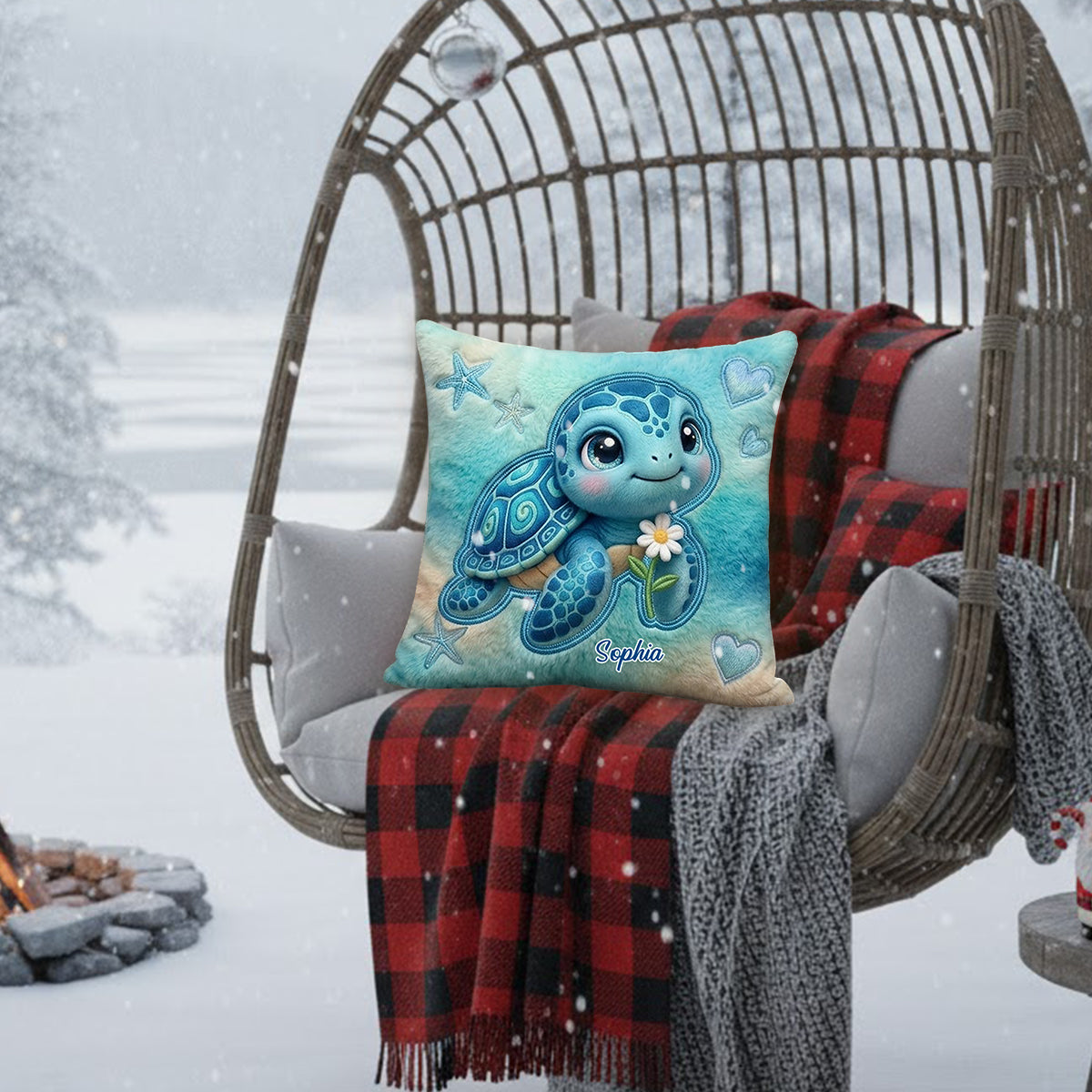 Salty Lil' Beach - Personalized Turtle Premium Faux Fur Pillow