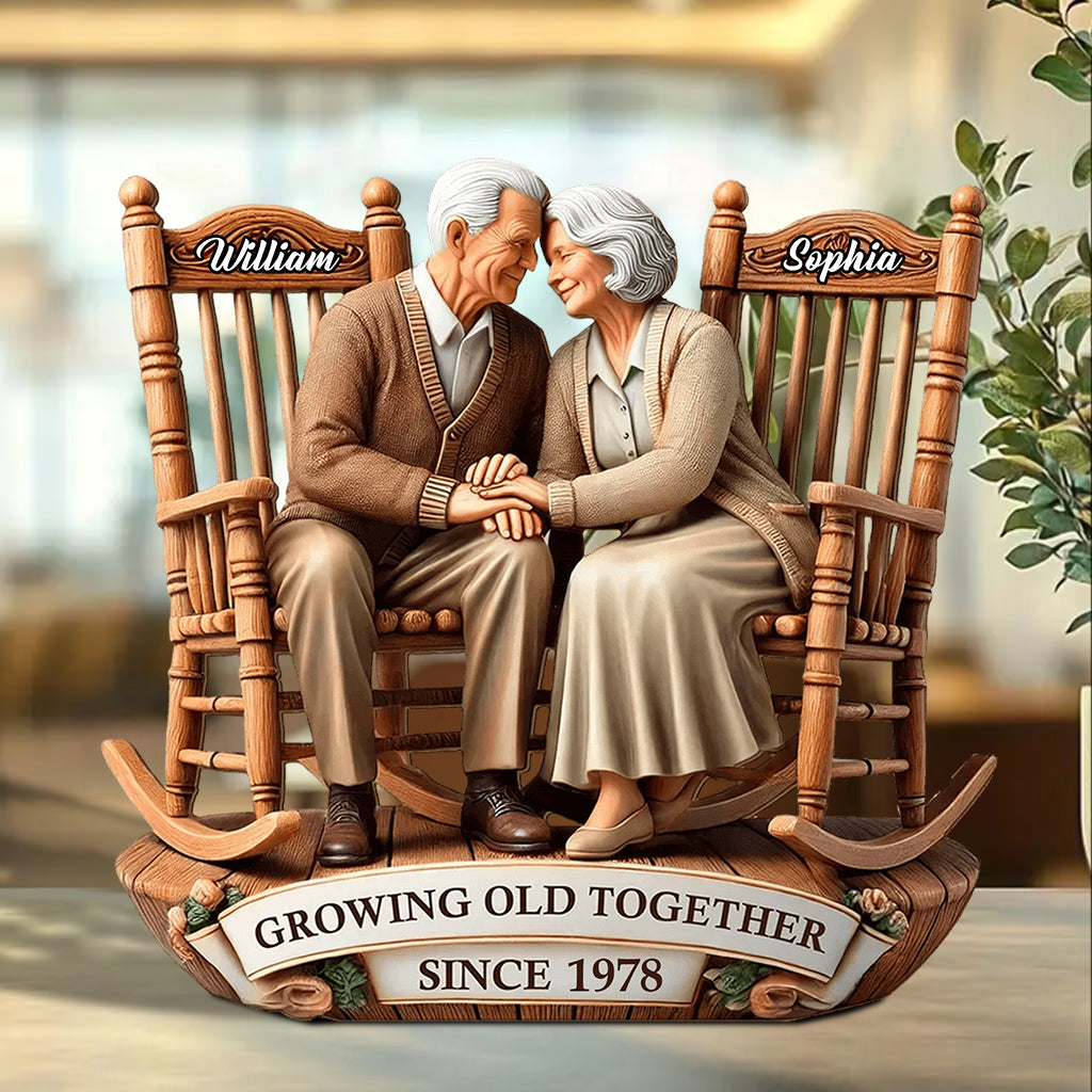Old Couple Sitting On Rocking Chairs Together - Personalized Couple Custom Shaped Acrylic Plaque