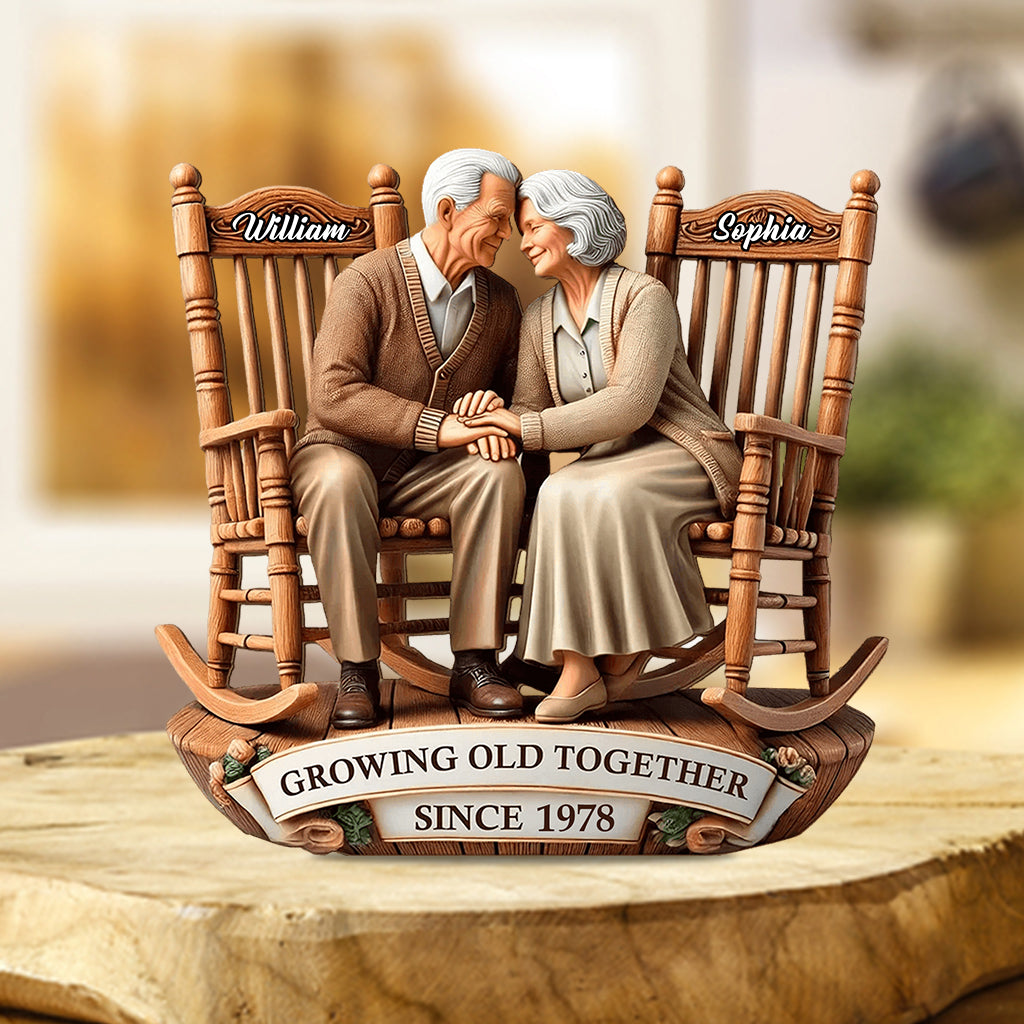 Old Couple Sitting On Rocking Chairs Together - Personalized Couple Custom Shaped Acrylic Plaque