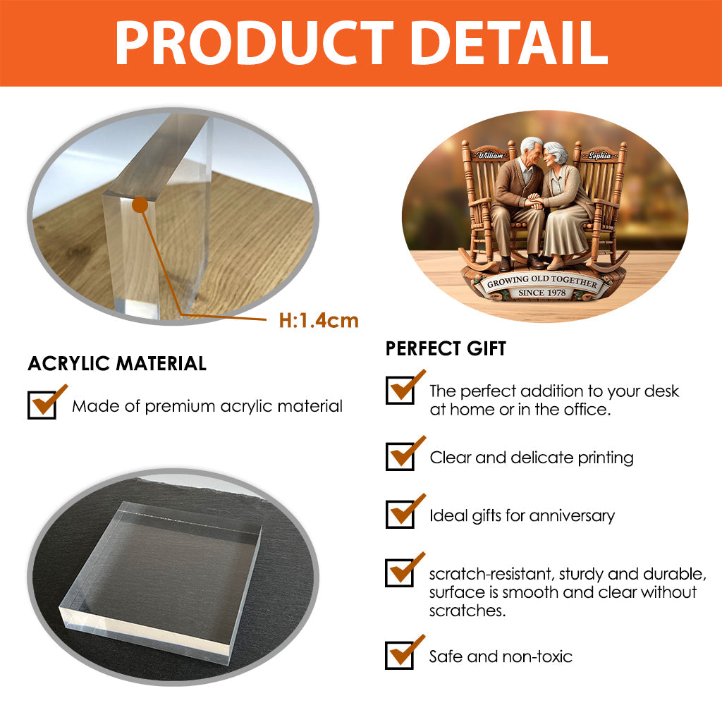 Old Couple Sitting On Rocking Chairs Together - Personalized Couple Custom Shaped Acrylic Plaque