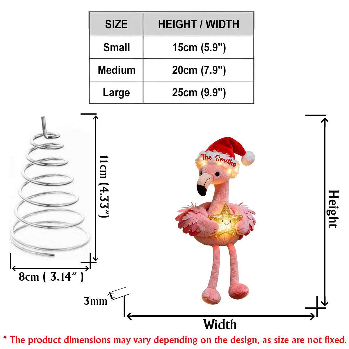 Décoration de sapin lumineuse LED flamant rose personnalisée - Noël rose