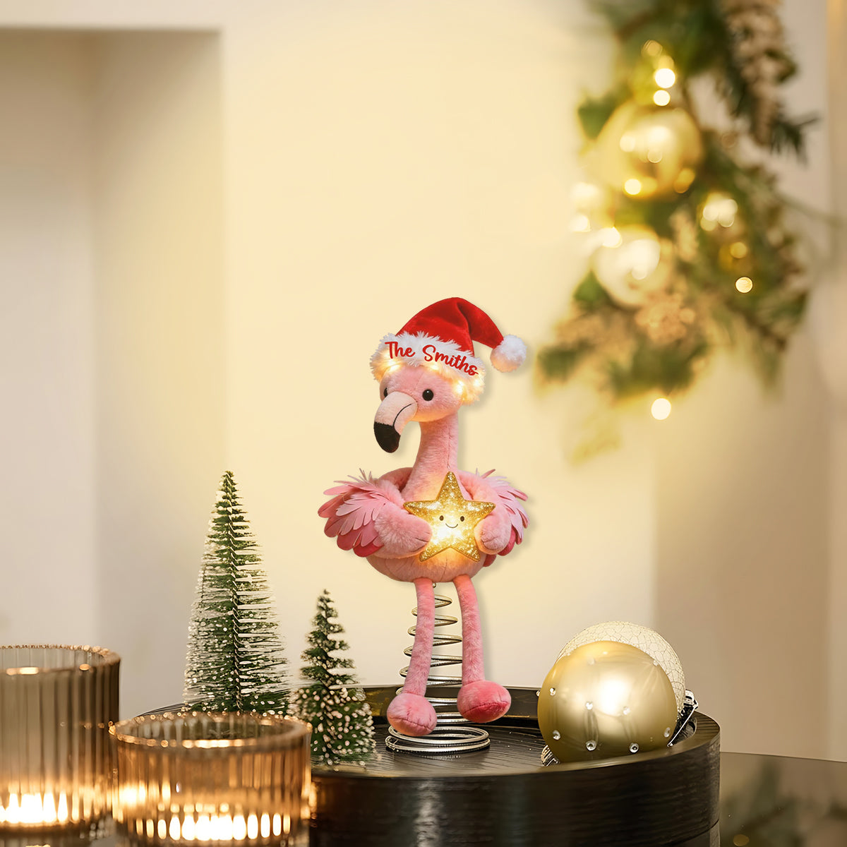 Décoration de sapin lumineuse LED flamant rose personnalisée - Noël rose