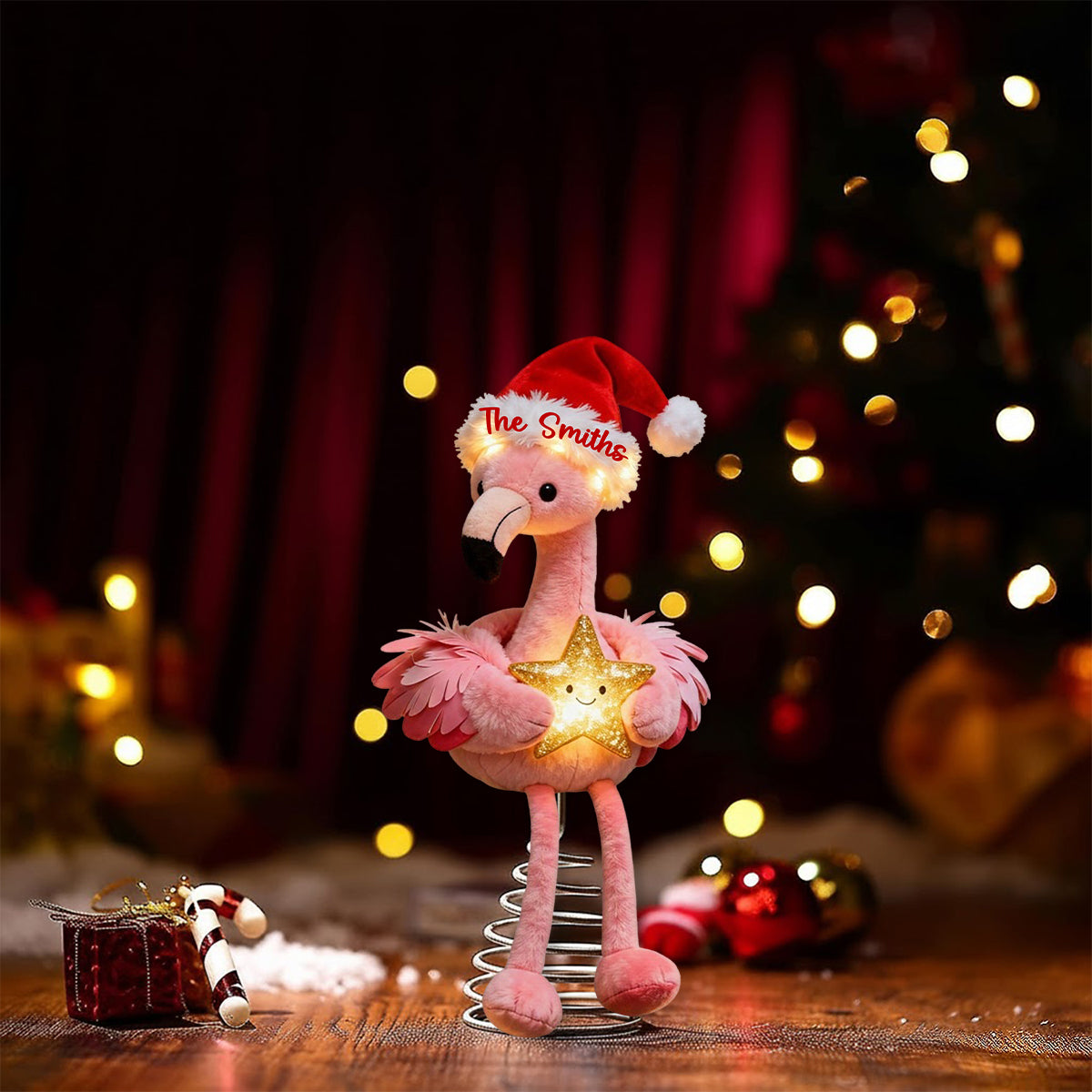 Décoration de sapin lumineuse LED flamant rose personnalisée - Noël rose