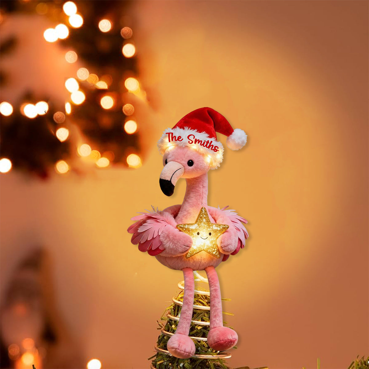 Décoration de sapin lumineuse LED flamant rose personnalisée - Noël rose