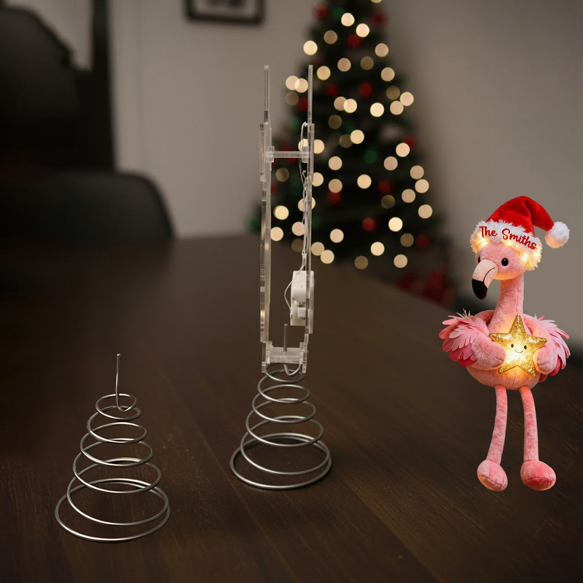 Décoration de sapin lumineuse LED flamant rose personnalisée - Noël rose