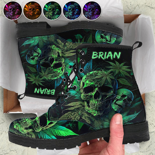 Cannabis Skull - Personalized Weed Leather Boots
