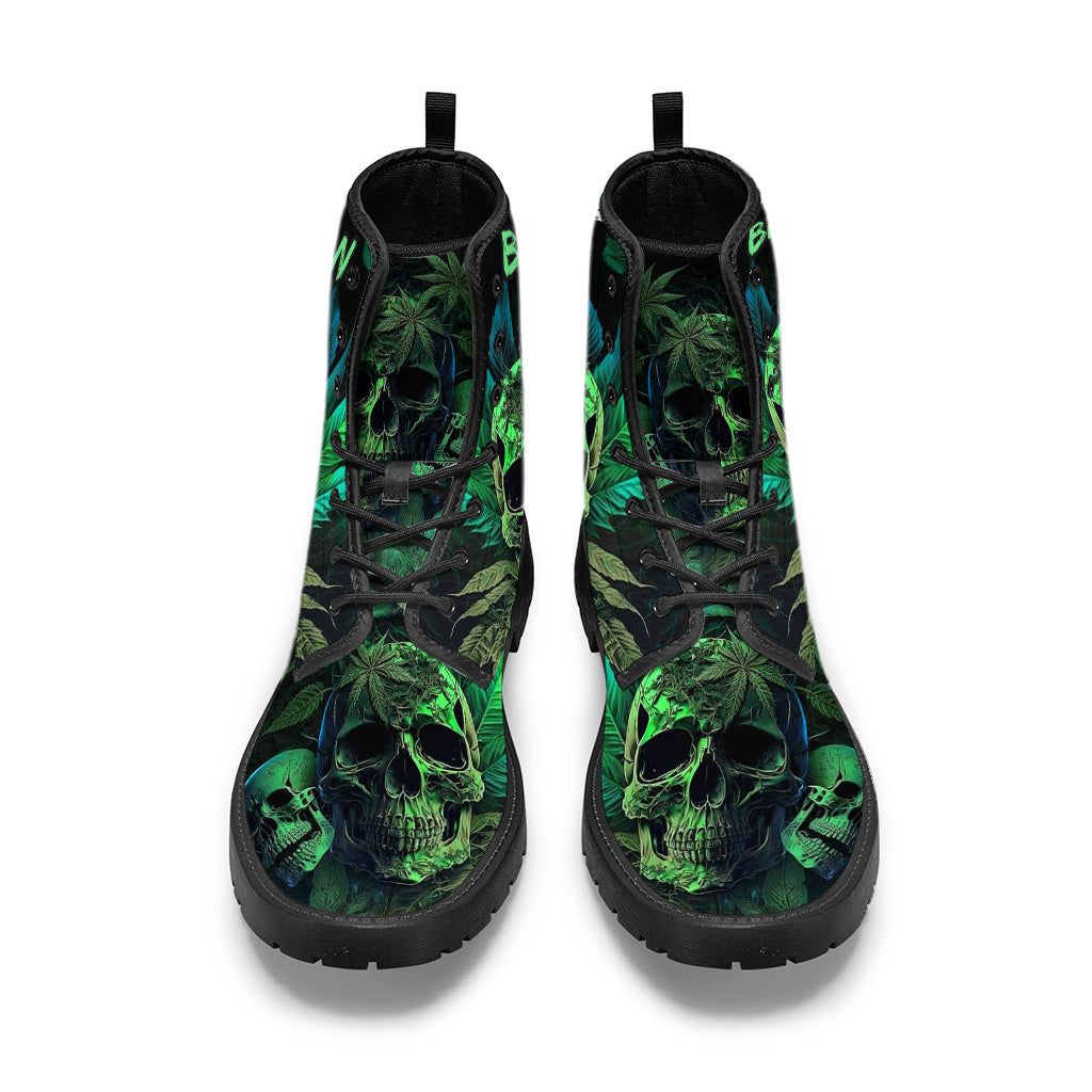 Cannabis Skull - Personalized Weed Leather Boots