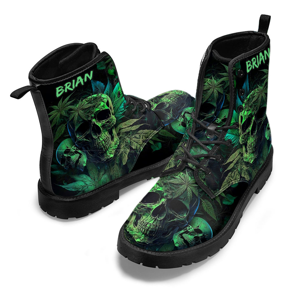 Cannabis Skull - Personalized Weed Leather Boots
