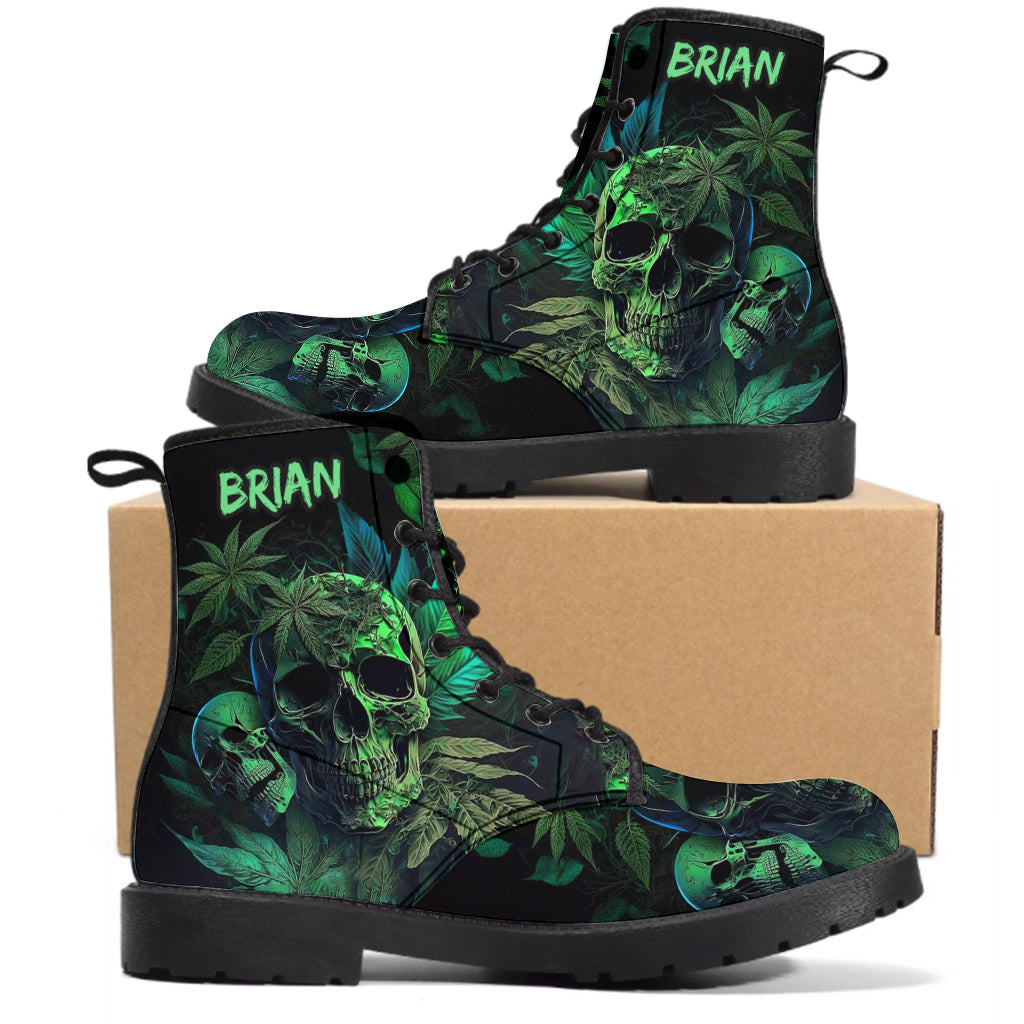 Cannabis Skull - Personalized Weed Leather Boots