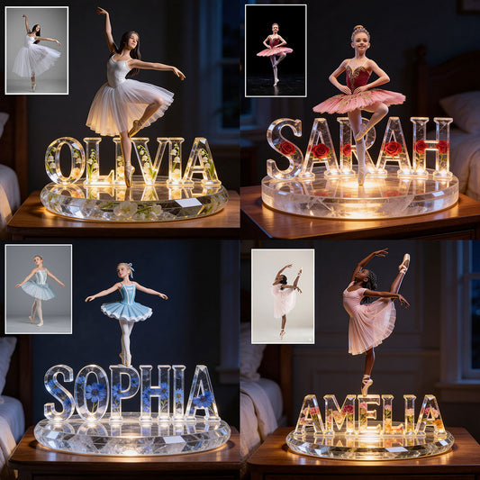 Ballerina & Floral - Personalisierte Ballet Acryl LED Nachtlicht