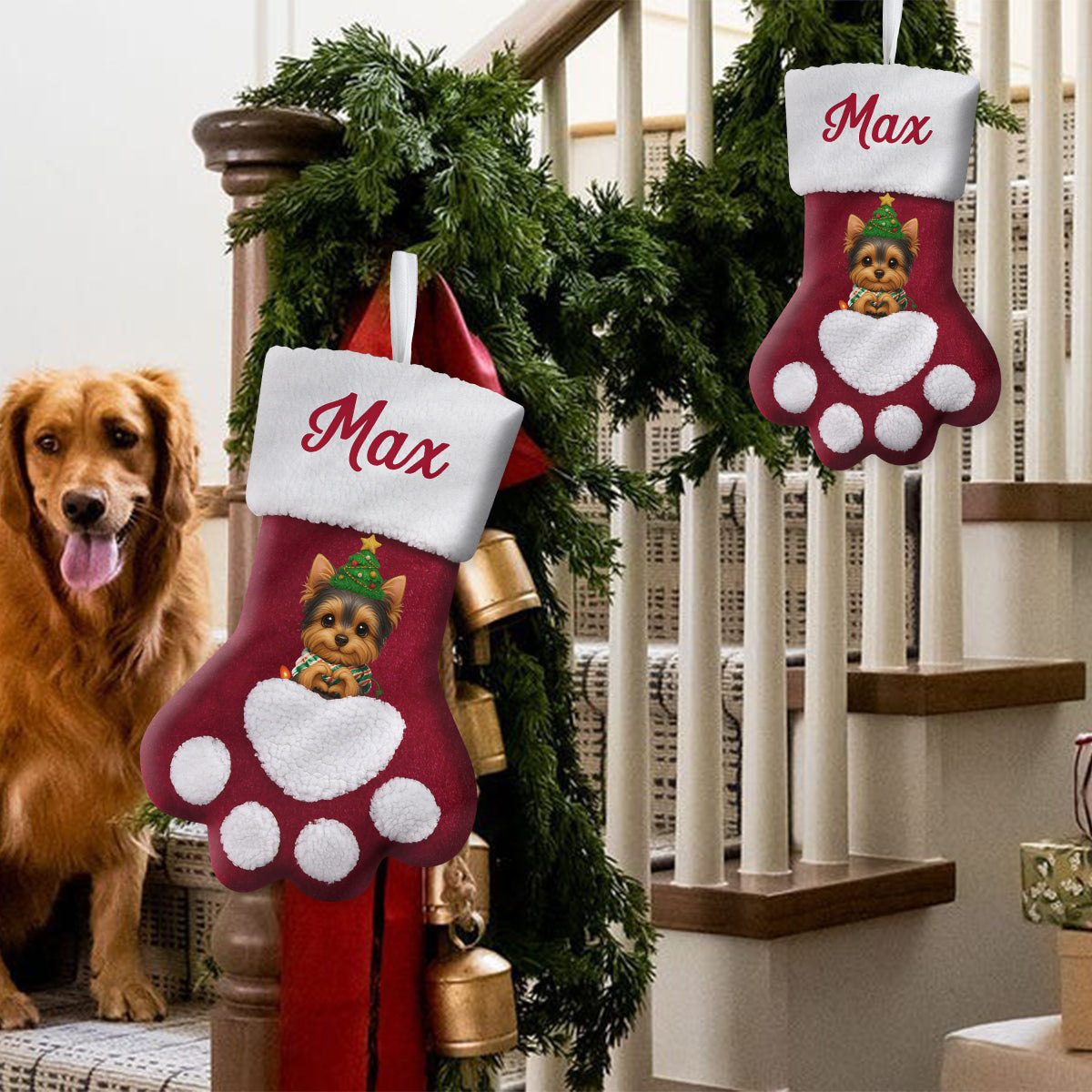 Merry Woofmas! - Personalized Dog Shaped Christmas Stocking