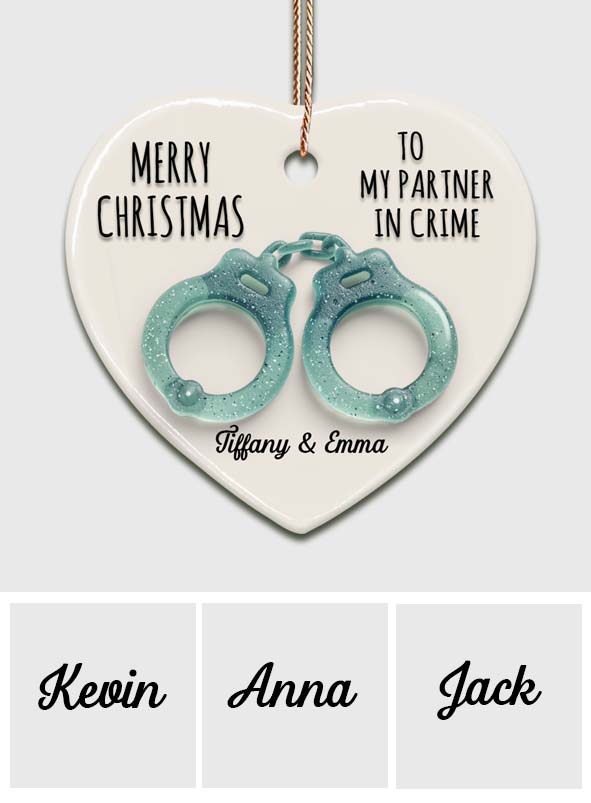 To My Partner In Crime - Personalized Bestie Ceramic Heart Ornament