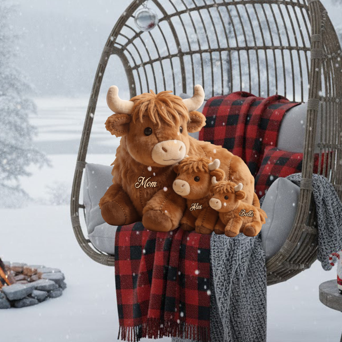 Maman vache des Highlands mignonne - Coussin personnalisé en fausse fourrure en forme de maman