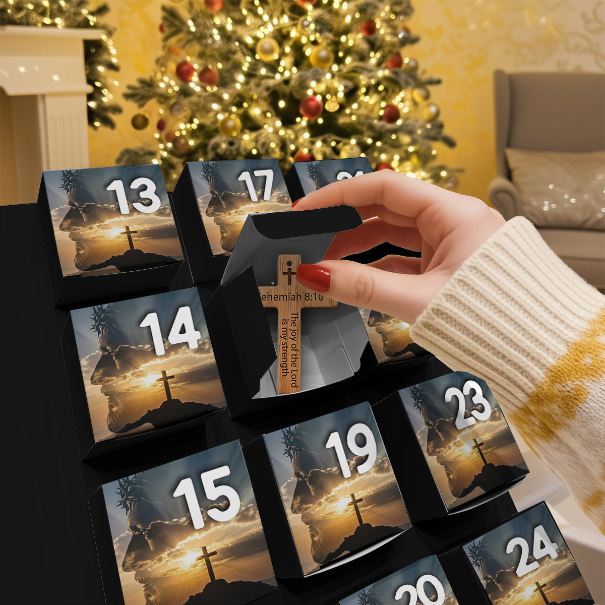 Bible Verse Advent Calendar - Personalized Christian Folded Advent Calendar With Ornaments